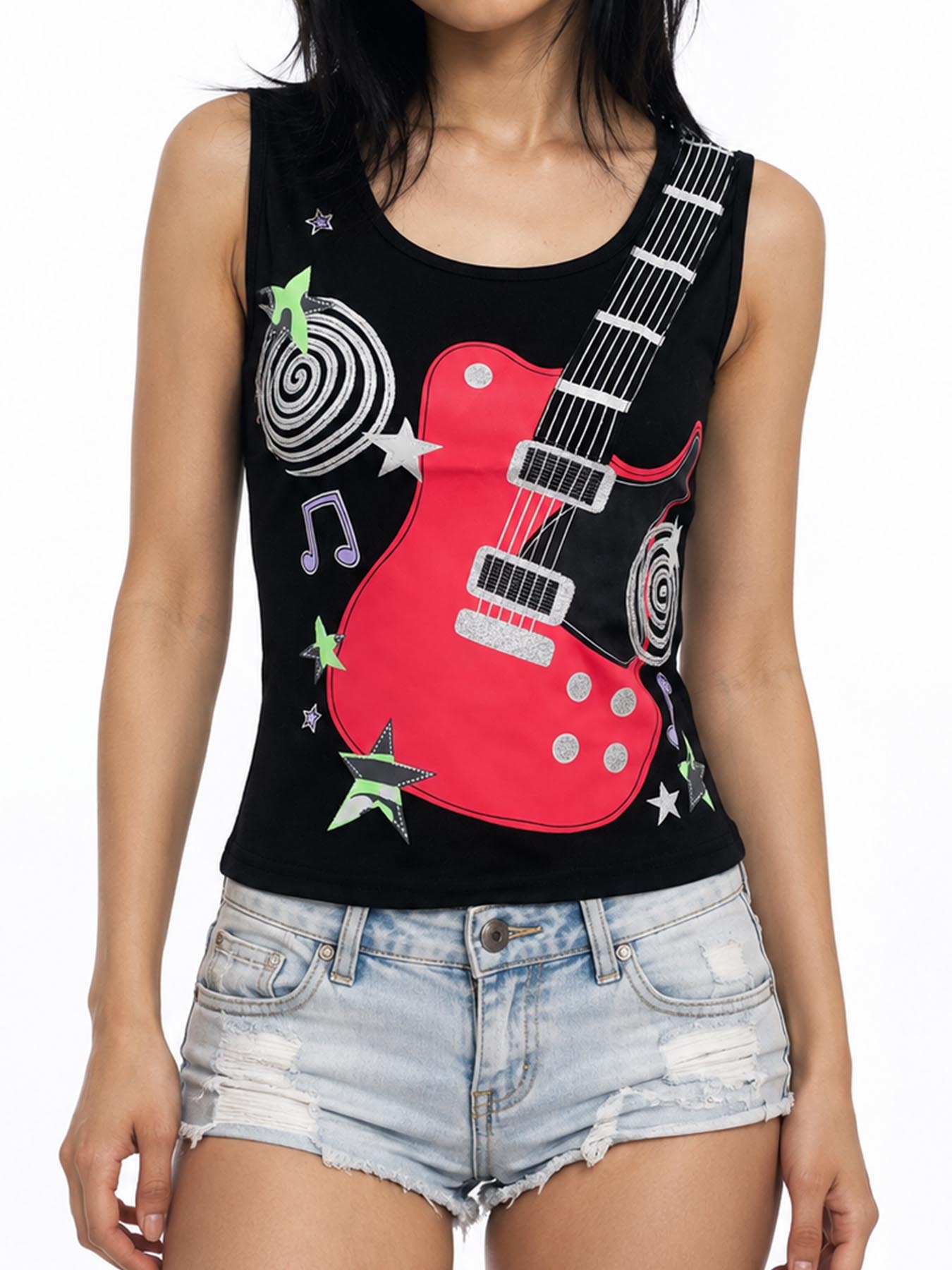 3D Printing Guitar - Camiseta sin mangas estilo gótico rock